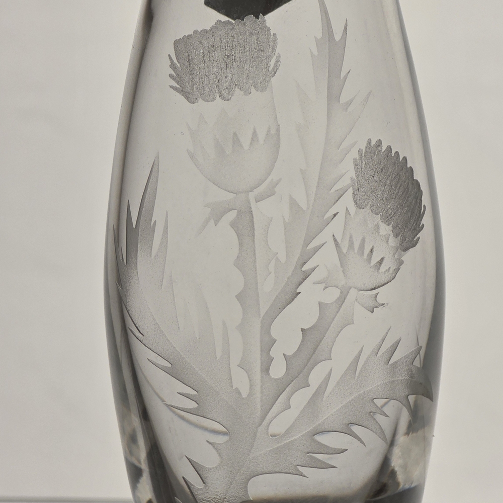 Etched Stuart Glass Voilet Vase with Thistle Design